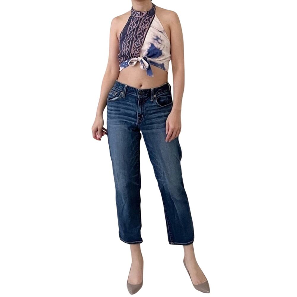 American Eagle Relaxed Baggy Boy Fit Cropped Stretch Jeans Dark Wash Size 2 - Picture 3 of 10